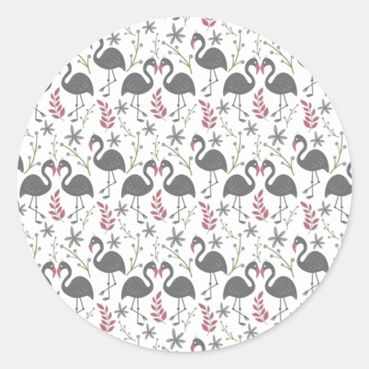 Sticker Rond Pink flamingo seamless pattern flowers, leaves (Devant)