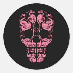 Sticker Rond Pink Flamingo Skull Breast Cancer Awareness Hallow