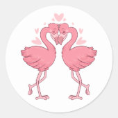 Sticker Rond Pink Flamingo Tropical Hawaiian Beach Wedding (Devant)