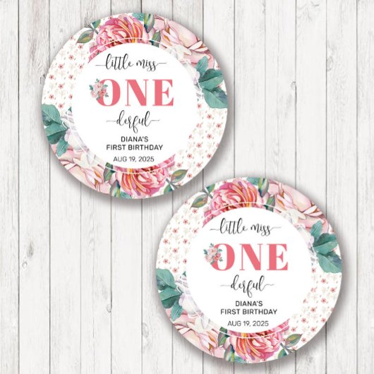 Sticker Rond Pink Floral 1st Birthday