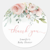 Sticker Rond Pink floral eucalyptus bébé douche merci (Devant)