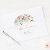 Sticker Rond Pink floral eucalyptus bébé douche merci (Enveloppe)