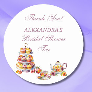Sticker Rond Pink Floral Lilac Tea Party Fête des mariées Favor