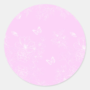 Sticker Rond Pink Floral minimaliste Motif moderne Abstrait
