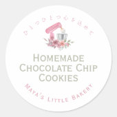 Sticker Rond Pink Floral Mixer Bakery Product Name (Devant)