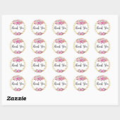Sticker Rond Pink Floral or glam Aquarelle Merci rayé (Feuille)