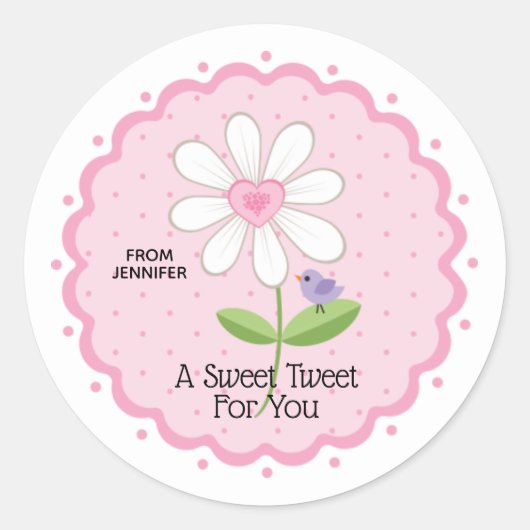 Sticker Rond Pink Floral personnalisable Saint-Valentin (Devant)