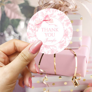 Sticker Rond Pink Floral Toile Bow Ribbon Baby Girl Douche
