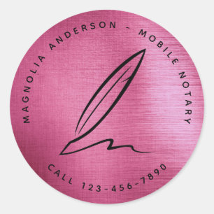 Sticker Rond Pink Foil Quill Chic Mobile Notaire Business