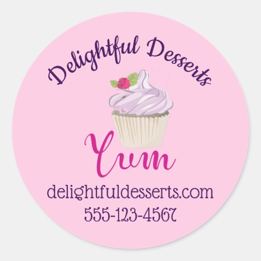 Sticker Rond Pink Frosted Cupcake Yum! Business (Devant)