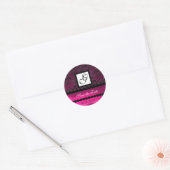 Sticker Rond PINK FUCHSIA PURPLE DAMASK CARRÉ MONOGRAM, violet (Enveloppe)