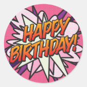 Sticker Rond Pink Fun Moderne HAPPY ANNIVERSAIRE (Devant)