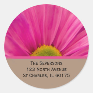 Sticker Rond Pink Gerber Daisy sur Tan Adresse de retour