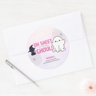Sticker Rond Pink Ghoul Halloween Baby shower fille