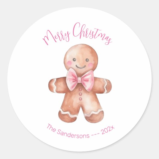 Sticker Rond Pink Gingerbread Man Christmas  (Devant)