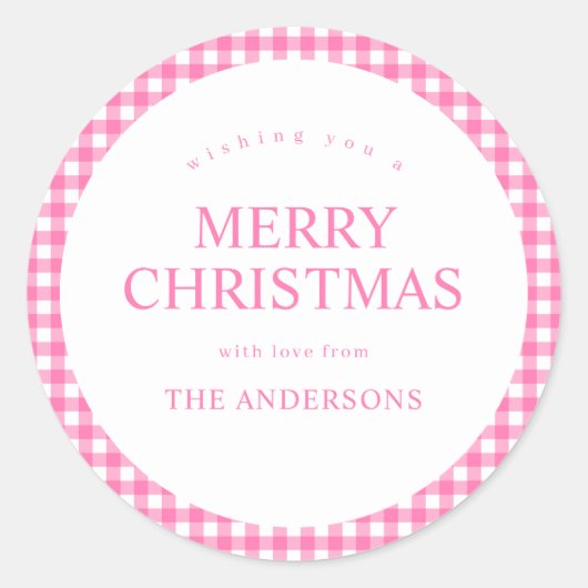 Sticker Rond Pink Gingham Christmas (Devant)