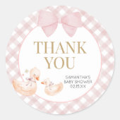Sticker Rond Pink Gingham Silly Goose Baby Shower (Devant)