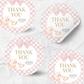 Sticker Rond Pink Gingham Silly Goose Baby Shower