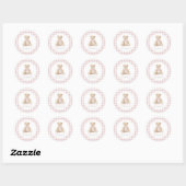 Sticker Rond Pink Gingham Teddy Bear Baby Shower (Feuille)