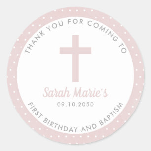 Sticker Rond Pink Girl Baptism Christening Favor Thank You