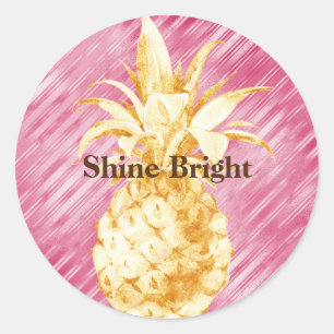 Sticker Rond Pink Glam Stripes Gold Tropical Pineappy