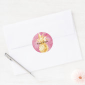 Sticker Rond Pink Glam Stripes Gold Tropical Pineappy (Enveloppe)
