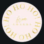 Sticker Rond Pink Gold Christmas Ho Ho Ho ID1009<br><div class="desc">Si vous vous demandez quelles combinaisons de couleurs choisir pour votre décoration de Noël et vos fournitures d'enveloppement cadeau cette année, j'ai créé des collections de motifs de coordination pour rendre la vie un peu plus facile. Cet élégant design typographique de Noël présente "Ho Ho Ho" dans un motif circulaire...</div>