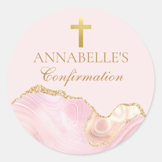 Sticker Rond Pink Gold Confirmation Cross Chic Party (Devant)