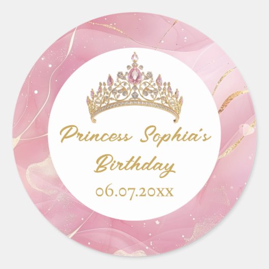 Sticker Rond Pink Gold Fairytale Princess Crown (Devant)