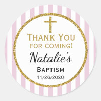 Pink Gold Girls Baptism Merci Favor Tags