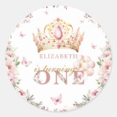 Sticker Rond Pink Gold Princess Crown 1er anniversaire Blush Fl (Devant)