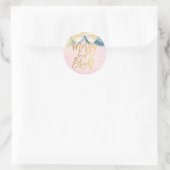 Sticker Rond Pink Gold Ribbon Merry and Bright Script Grey (Sac)