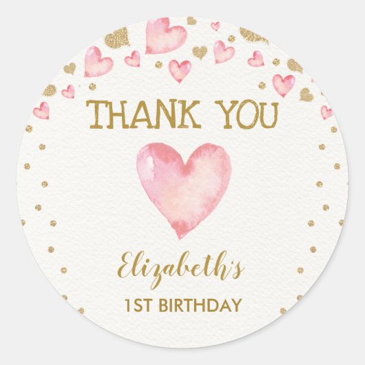 Sticker Rond Pink Gold Sweetheart 1er anniversaire Valentines B (Devant)