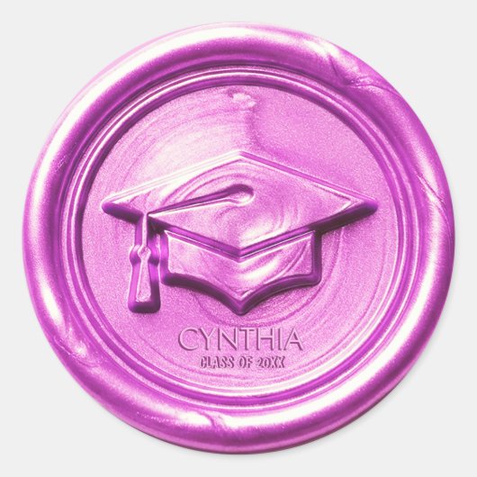 Sticker Rond Pink Graduation Cap Wax Seal (Devant)