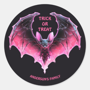 Sticker Rond Pink Halloween Bat Trace Ou Traite