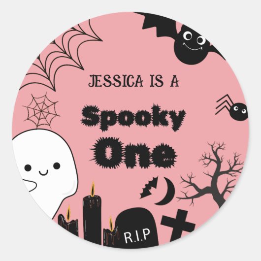 Sticker Rond Pink Halloween Sppoky Un premier anniversaire fête (Devant)