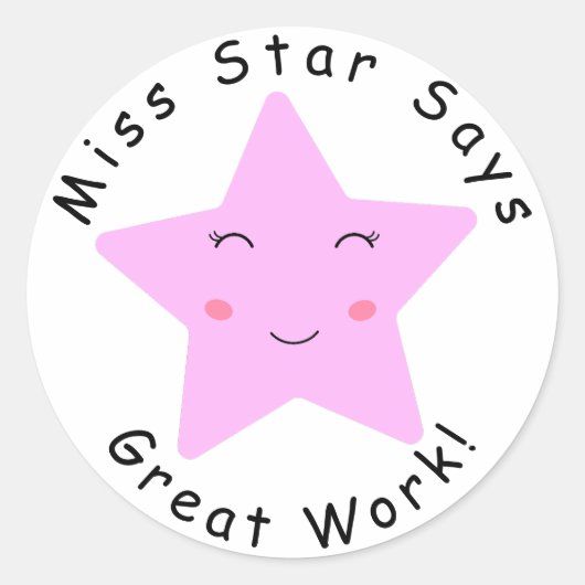 Sticker Rond Pink Happy Star fille Great Work (Devant)