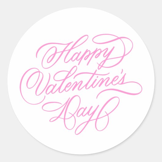 Sticker Rond Pink Happy Valentines Day Calligraphy (Devant)