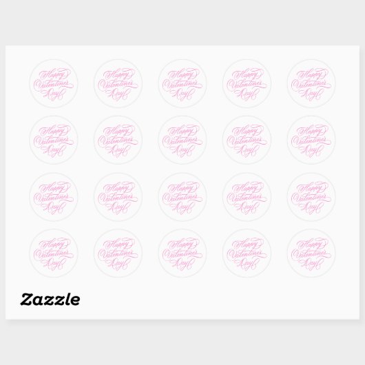 Sticker Rond Pink Happy Valentines Day Calligraphy (Feuille)