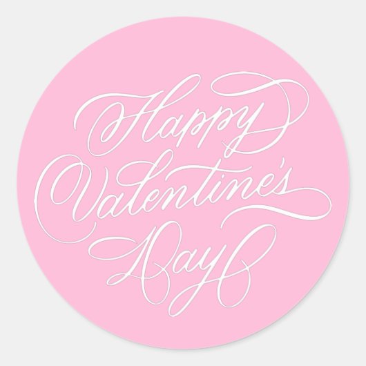 Sticker Rond Pink Happy Valentines Day Elegant Calligraphy (Devant)