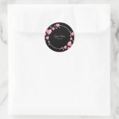 Sticker Rond Pink Heart Black Geometric Wedding Party Elegant C (Sac)