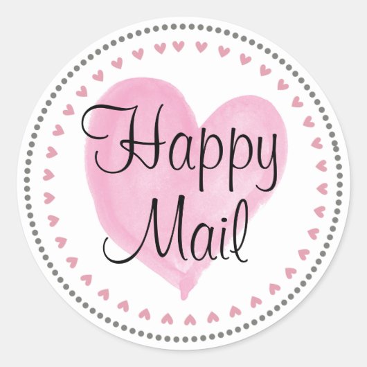 Sticker Rond Pink Hearts Happy Mail (Devant)