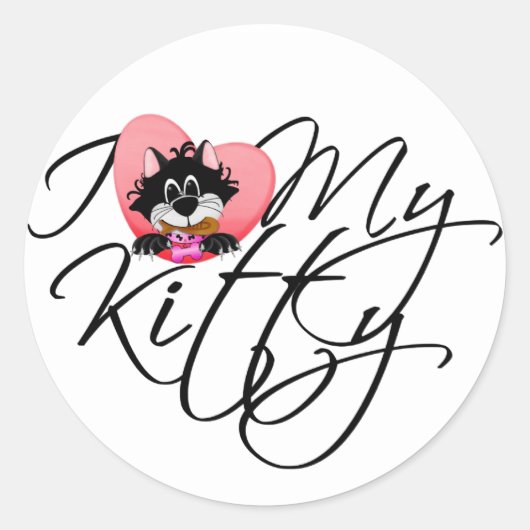 Sticker Rond Pink I Love My Kitty Tshirts et cadeaux (Devant)