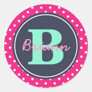 Sticker Rond Pink Initial et nom
