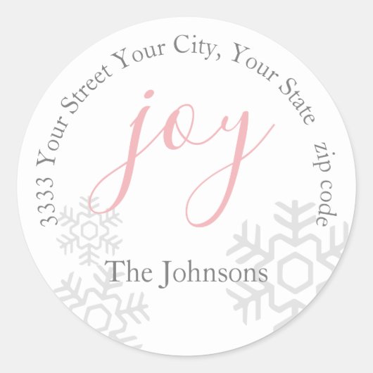 Sticker Rond Pink Joy Snow Holiday Retour Adresse Enveloppe Sce (Devant)