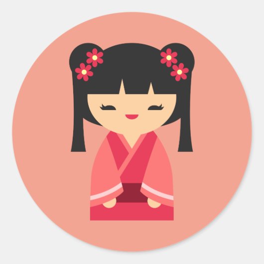 Sticker Rond Pink Kokeshi poupées japonaises (Devant)