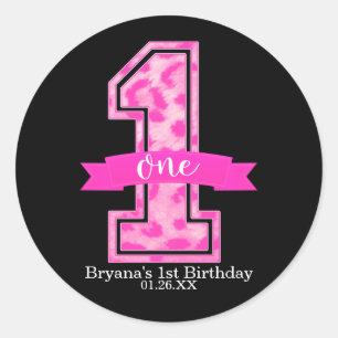 Sticker Rond Pink Leopard Cheetah Imprimer une fête d'anniversa