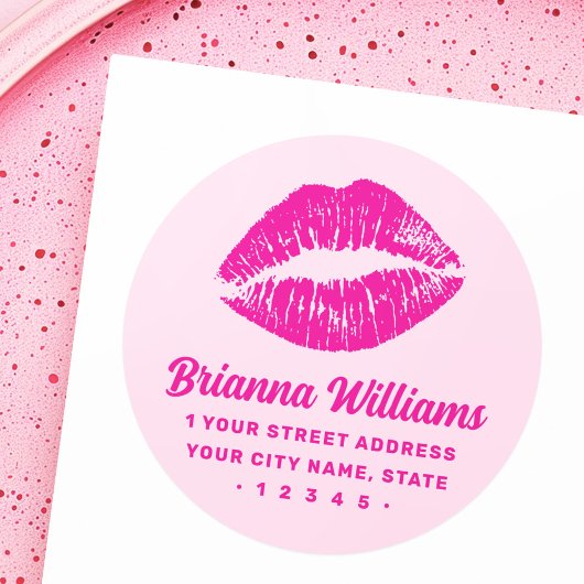Sticker Rond Pink lipstick mark retro return address