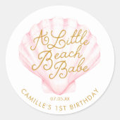 Sticker Rond Pink Little Beach Baby Anniversaire (Devant)