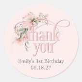 Sticker Rond Pink Little Miss Onedering 1er anniversaire Merci (Devant)